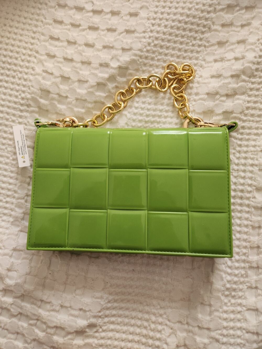 Neon Green Chain Accent Woven Effect Shoulder Bag Crossbody